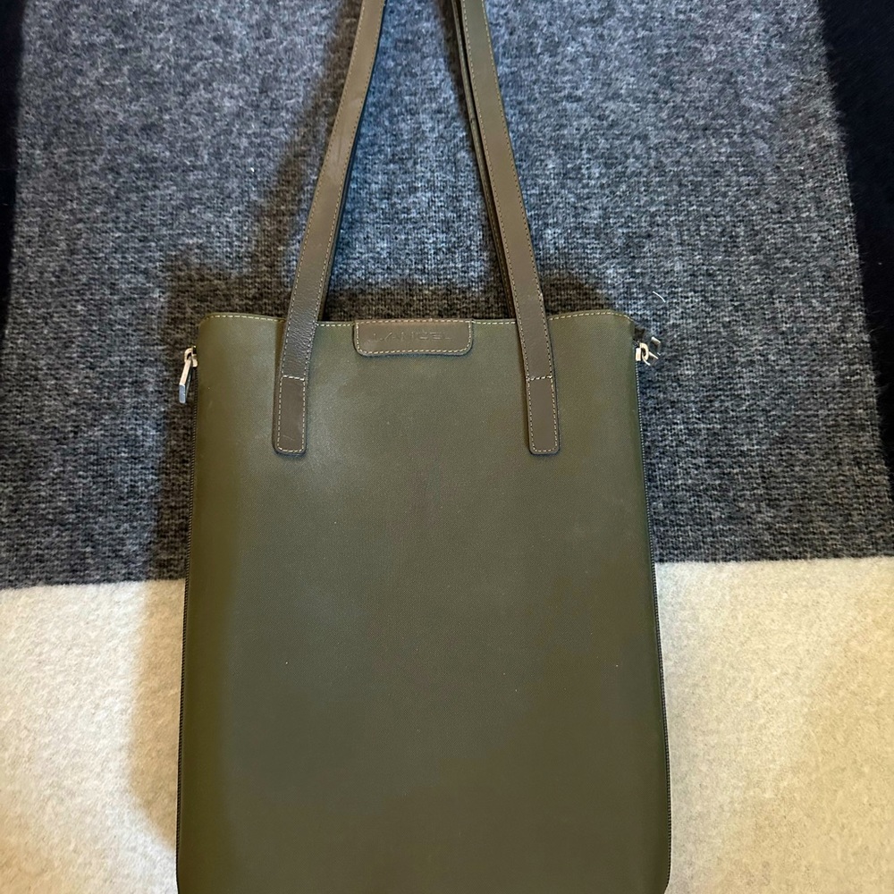 Lancel made in Paris small green tote with zipper on each side to expand.